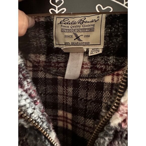 Eddie Bauer Vintage 3/4 Quarter Zip Plaid Fuzzy Pullover Mens Size XL - Picture 3 of 5